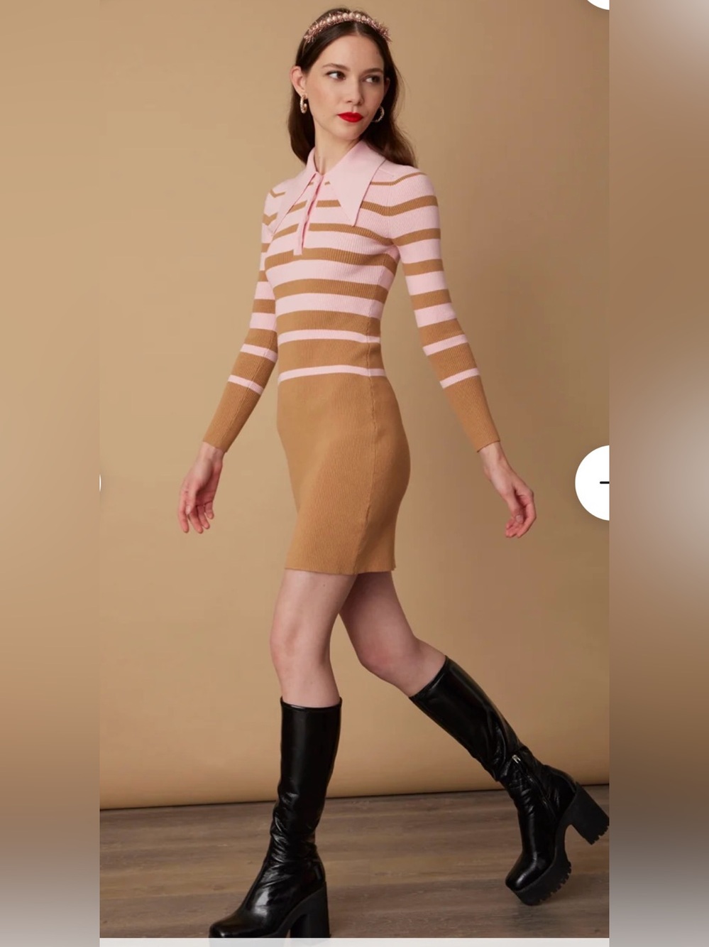 Joostricot STRIPE PEACHSKIN LONG SLEEVE MINI POLO DRESS
